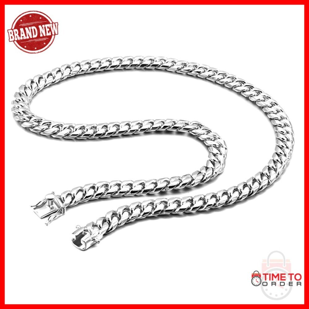 Sterling Silver Miami Cuban Link Chain Necklace 10-12mm 18-30 inch Men's